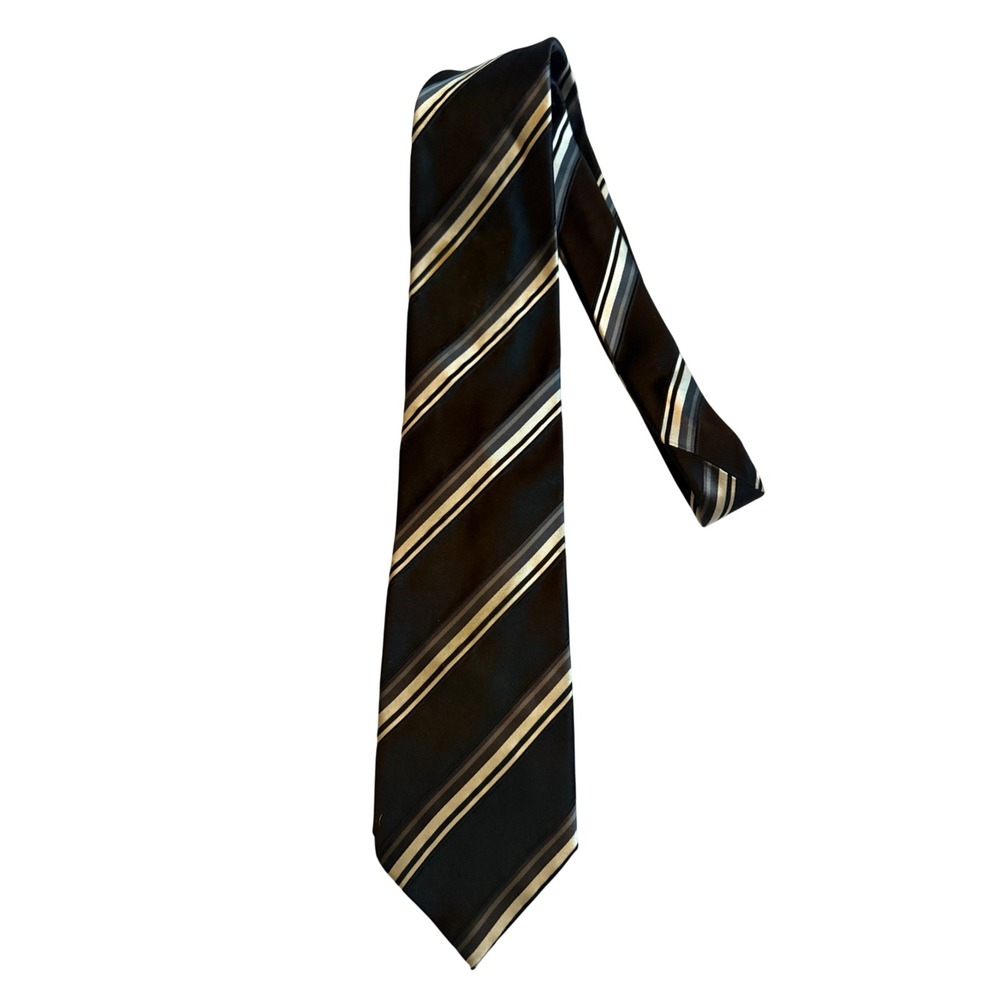Canali Mens Diagonal Stripe Silk Neck Tie Black Executive Business Formal Italy